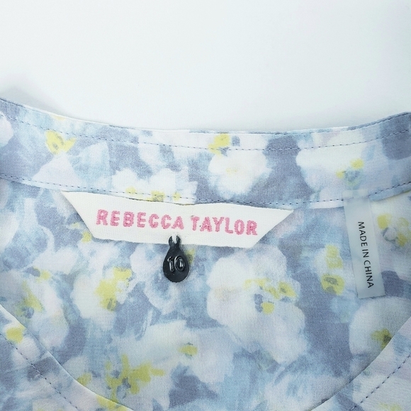 Rebecca Taylor Floral Silk Popover Blouse Top Shirt Size 10 - Picture 8 of 9
